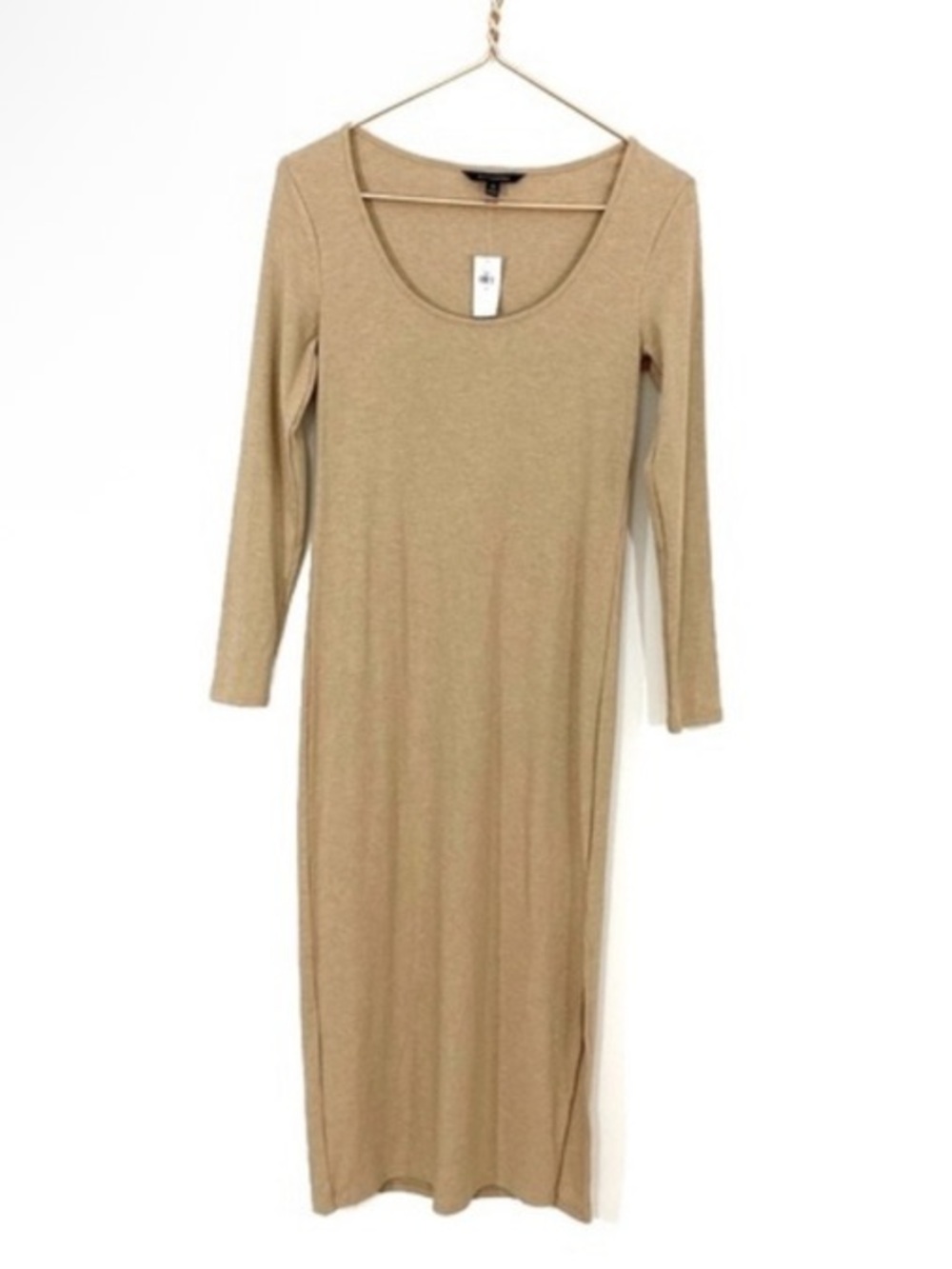 Banana Republic‎ NWT XS Camel Tan Brown Ribbed Scoop Neck Midi Dress